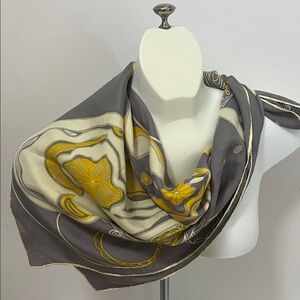 Square Yellow Grey Silk Scarf